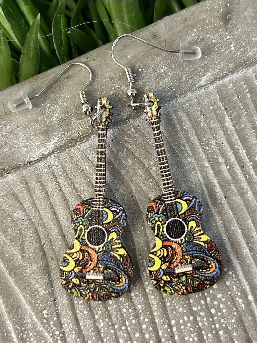 Paisley Acoustic Guitar Dangle Earrings - NEW lightweight wood drop earrings